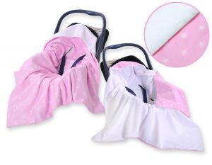 Duży otulacz dla niemowląt do fotelika nosidełka wózka dwustronny - Gwiazdki różowe